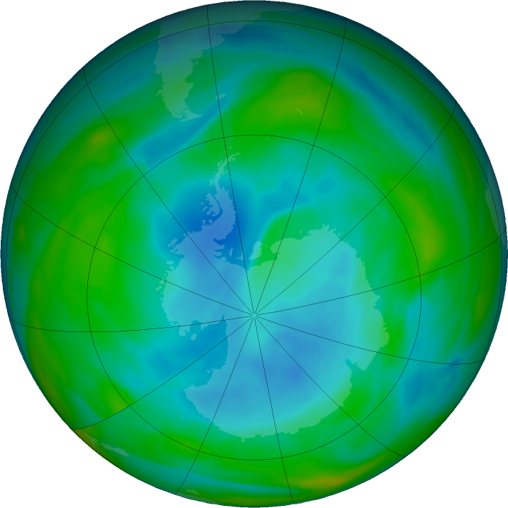 Antarctic ozone map for 14 July 2021